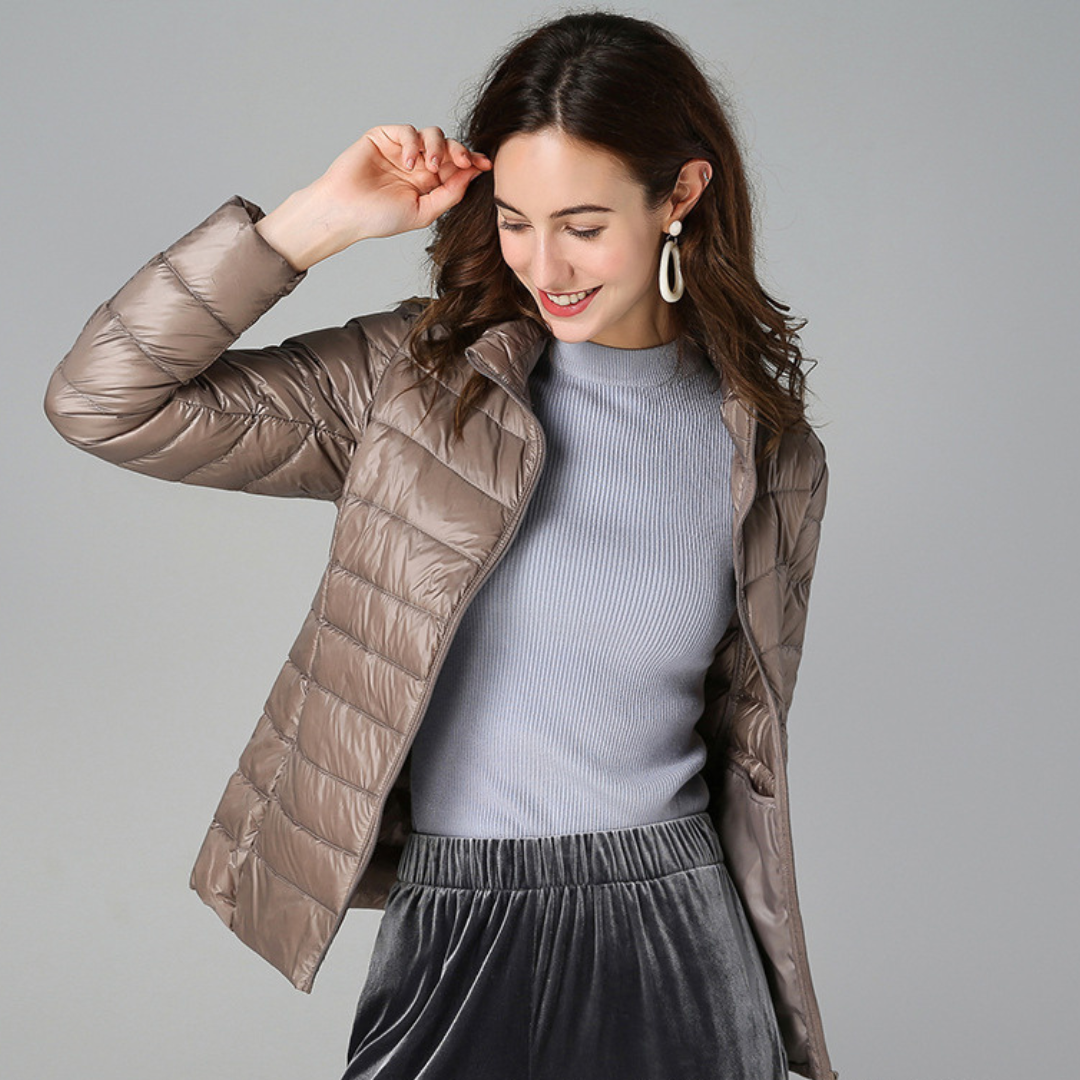 Aurora - Nová ultralight bunda s bielymi kačacími perami