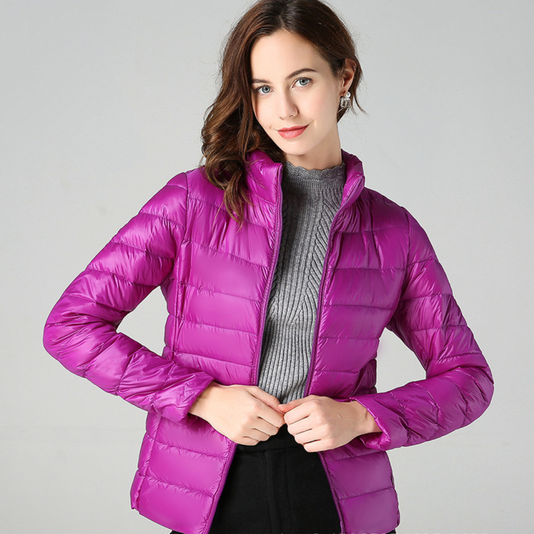 Aurora - Nová ultralight bunda s bielymi kačacími perami