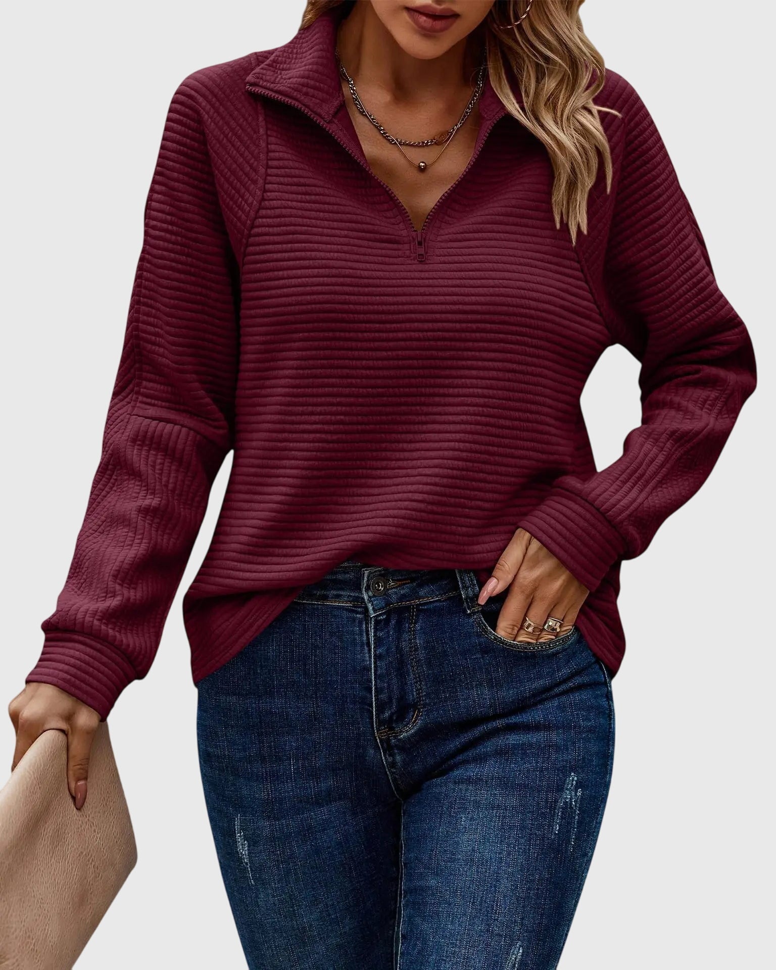 Molly | Elegantný pulóver s polovičným zipsom