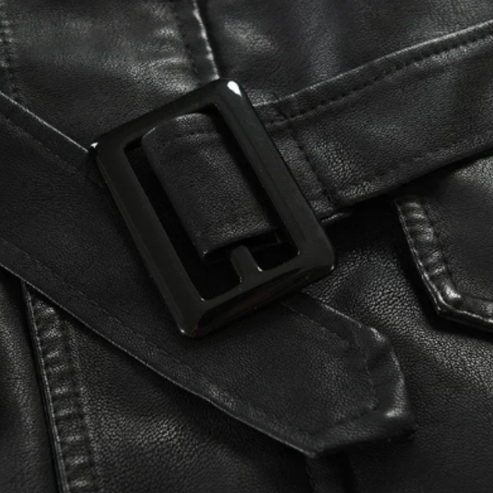 Elegantná dlhá kožená motocyklová bunda