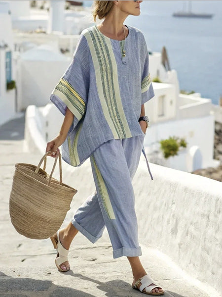 Linen Co-Ord s žltými pruhmi