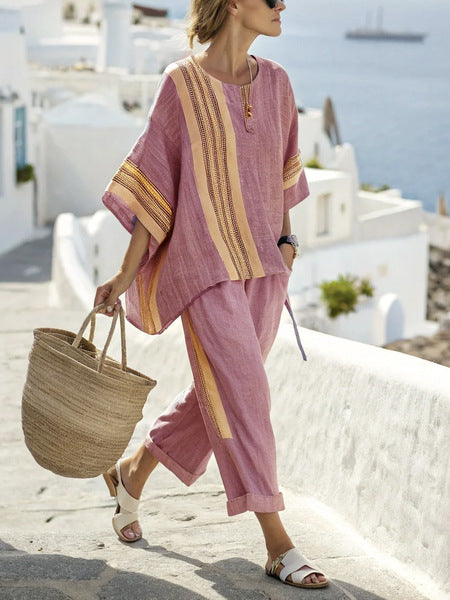 Linen Co-Ord s žltými pruhmi