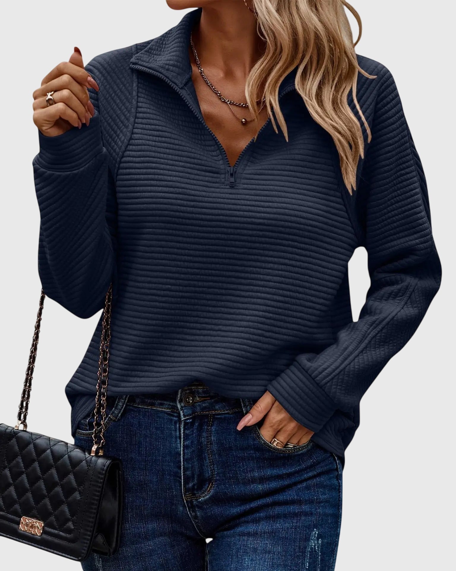 Molly | Elegantný pulóver s polovičným zipsom